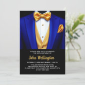 Invitation 60e Royal Blue and Gold Tuxedo Birthday Event (Debout devant)