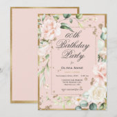 Invitation 60e Soixante-soixantième 60 Anniversaire Rose Flor (Devant / Derrière)