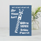 Invitation 60e SURPRISE Anniversaire Blue Stars Zip Your Lip (Debout devant)