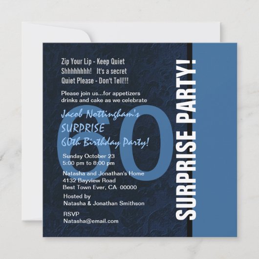 Invitation 60e SURPRISE Anniversaire Moderne Midnight Blue W1 (Devant)