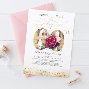 Invitation 60e Surprise Anniversaire Party Gold et Bourgogne