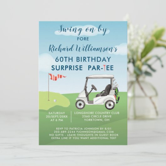 Invitation 60e Surprise Anniversaire Party Thème de golf masc (Debout devant)