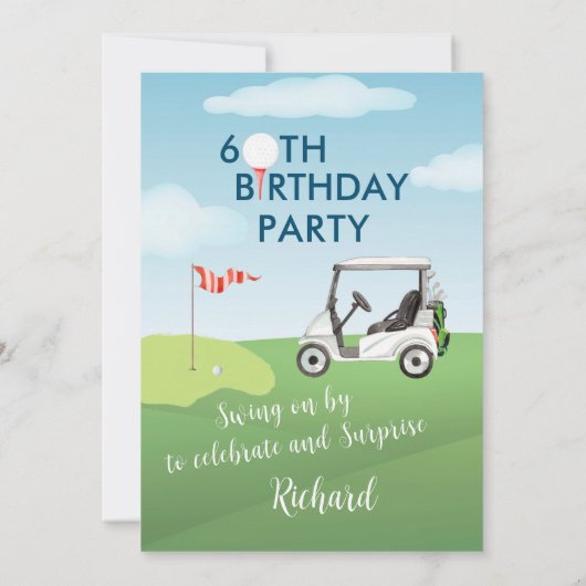Invitation 60e Surprise Anniversaire Party Thème de golf masc (Dos)