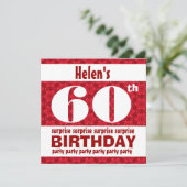 Invitation 60e SURPRISE Birthday Party Rouge et blanc B200 (Debout devant)