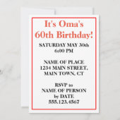 Invitation 60ème anniversaire de la fête d'anniversaire d'Oma (Dos)