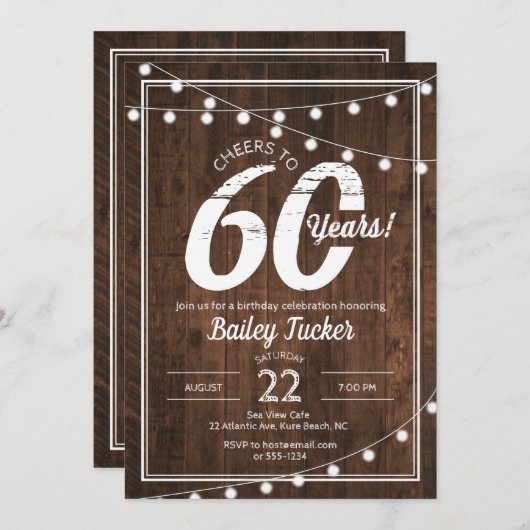 Invitation 60ème anniversaire rustique avec String Lights Par (Devant / Derrière)