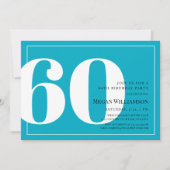 Invitation 60ème Aqua moderne et Script blanc Anniversaire (Devant)