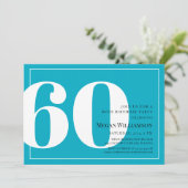 Invitation 60ème Aqua moderne et Script blanc Anniversaire (Debout devant)