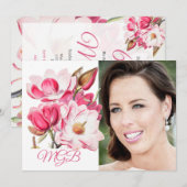 Invitation 60ème Floral Pink Élégant Monogramme photo Anniver (Devant / Derrière)