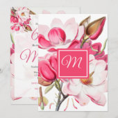 Invitation 60ème Floral rose élégant Monogramme Anniversaire (Devant / Derrière)