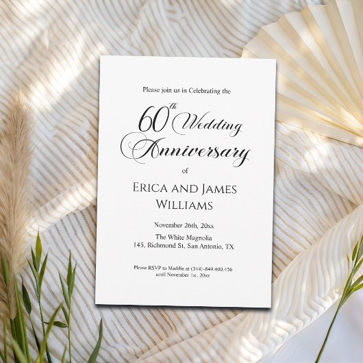 Invitation 60ème Mariage Diamond Anniversaire Élégant Script