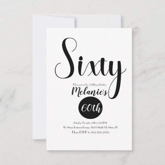Invitation 60ème Script moderne Gras Vert noir et blanc (Devant)