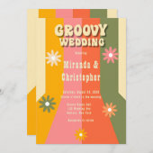 Invitation 60s rétro les années 70 Hippie rayures Super Maria (Devant / Derrière)