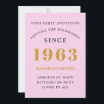 Invitation 60th Birthday 1963 Pink Grey Ajouter un nom Année<br><div class="desc">Pour ceux qui fêtent leur anniversaire, nous avons la carte d'invitation idéale pour la fête d'anniversaire. L'élégant arrière - plan au design doré est simple et chic. Customisez facilement le texte à l'avant et à l'arrière de cette carte d'invitation d'anniversaire en utilisant le modèle fourni. Une partie de la gamme...</div>