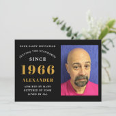 Invitation 60th Birthday 1966 Black Gold Personalized Photo (Debout devant)