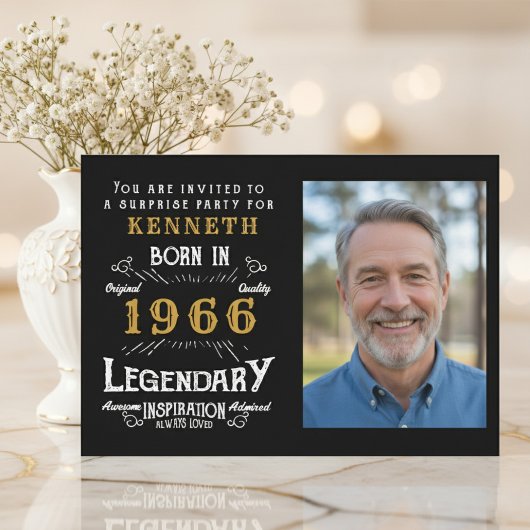 Invitation 60th Birthday 1966 Vintage Black Gold Personalized