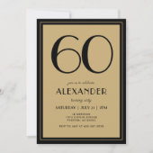 Invitation 60th Birthday Adult Black and Gold Modern Minimal  (Devant)