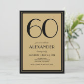 Invitation 60th Birthday Adult Black and Gold Modern Minimal  (Debout devant)