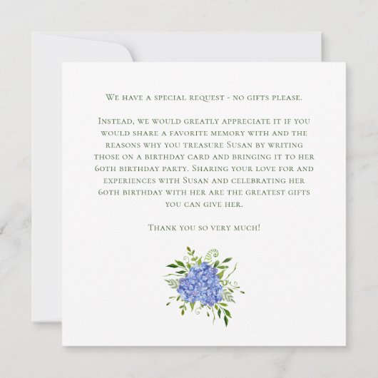Invitation 60th Birthday Blue Hydrangeas Card Request (Dos)
