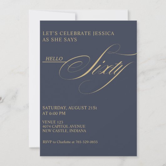 Invitation 60th Birthday Caligraphy Modern Elegant (Devant)