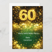 Invitation 60th Birthday Gold Glitter (Devant / Derrière)