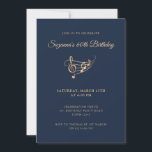 Invitation 60th Birthday Gold Music Notes Élégant<br><div class="desc">Cette élégante invitation à 60ème anniversaire éditable présente un stave ondulé avec des notes de musique et une clef triphe en faux or sur un arrière - plan bleu, complétée par une typographie de script moderne. Parfait pour les fêtes d'anniversaire pour adultes, les événements musicaux et les amateurs de musique....</div>