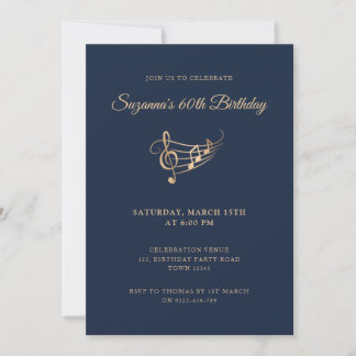 Invitation 60th Birthday Gold Music Notes Élégant