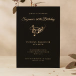 Invitation 60th Birthday Gold Music Notes Élégant<br><div class="desc">Cette élégante invitation à 60ème anniversaire éditable présente un stave ondulé avec des notes de musique et une clef triphe en faux or sur un arrière - plan noir, complétée par une typographie de script moderne. Parfait pour les fêtes d'anniversaire pour adultes, les événements musicaux et les amateurs de musique....</div>
