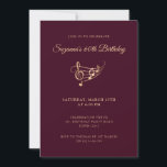 Invitation 60th Birthday Gold Music Notes Élégant<br><div class="desc">Cette élégante invitation à 60ème anniversaire éditable présente un stave ondulé avec des notes de musique et une clef triphe en faux or sur un arrière - plan bordeaux, complétée par une typographie de script moderne. Parfait pour les fêtes d'anniversaire pour adultes, les événements musicaux et les amateurs de musique....</div>