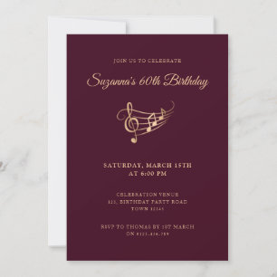 Invitation 60th Birthday Gold Music Notes Élégant