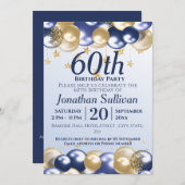 Invitation 60th Birthday Navy Gold Balloons Party (Devant / Derrière)