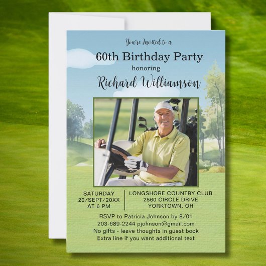 Invitation 60th Birthday Photo Watercolor Golf Theme