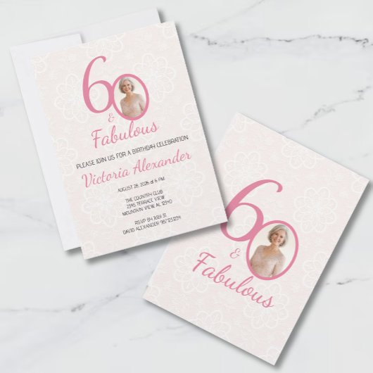 Invitation 60th Birthday Pink Floral Photo Celebration