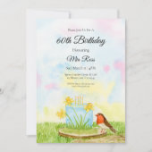 Invitation 60th Birthday Robin with Daffodil Cake (Devant)