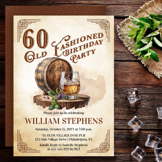 Invitation 60th Old Fashioned Whiskey Barrel Birthday Party