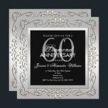 Invitation 60th Wedding Anniversary<br><div class="desc">Belle, glamour tendance, moderne, romantique et sophistiquée design féminin pour les fêtes du 60e anniversaire du couple mariage. Elégant et glamour fabuleux soixantième anniversaire. Avec un cadre de bordure tourbillonnant et brillant dans de magnifiques couleurs argentées avec une réplique noire en dessous pour donner un grand contraste tout imprimé sur...</div>