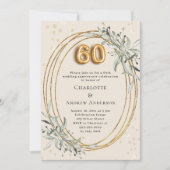 Invitation 60th wedding anniversary champagne greenery (Devant)