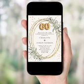 Invitation 60th wedding anniversary ivory greenery diamonds