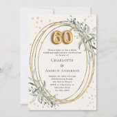 Invitation 60th wedding anniversary ivory greenery diamonds (Devant)