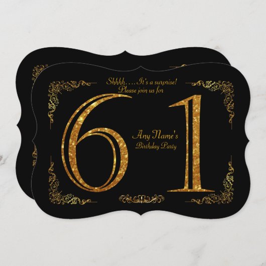 Invitation 61e, fête d'anniversaire 61e, grand Gatsby, noir & (Devant / Derrière)