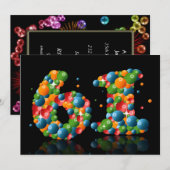 Invitation 61e fête d'anniversaire, avec bulles et balles (Devant / Derrière)
