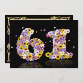 Invitation 61e fête d'anniversaire, avec des lettres fleuries (Devant / Derrière)