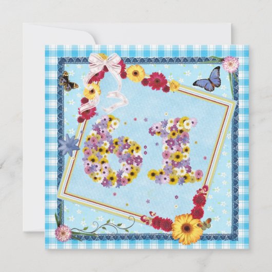 Invitation 61e fête d'anniversaire Fleurs d'invitation, papil (Devant)