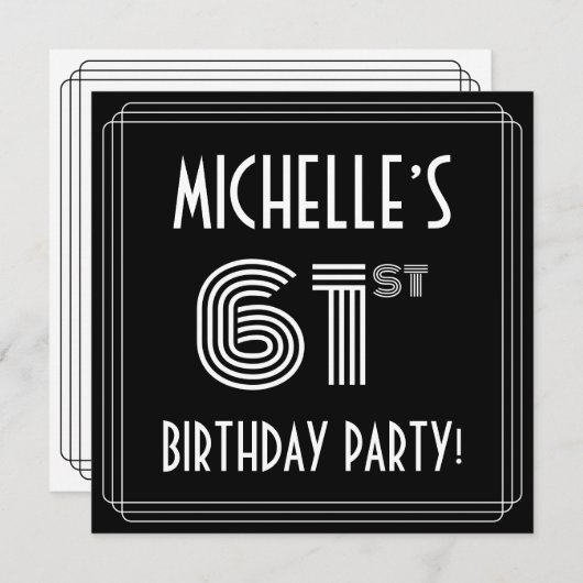 Invitation 61st Birthday Party: Art Deco Style w/ Custom Name (Devant / Derrière)