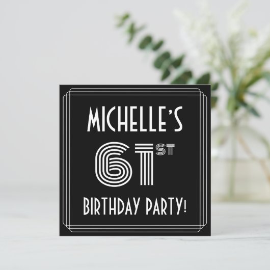 Invitation 61st Birthday Party: Art Deco Style w/ Custom Name (Debout devant)
