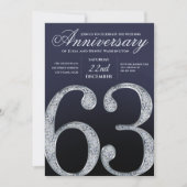 Invitation 63e Anniversaire Moderne Diamant Argent Bleu Marin (Devant)