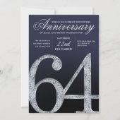 Invitation 64e Anniversaire Moderne Bleu Marine Argent Diaman (Devant)