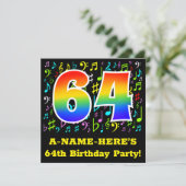Invitation 64e fête d'anniversaire : Symboles de musique amus (Debout devant)