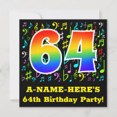 Invitation 64e fête d'anniversaire : Symboles de musique amus (Devant)