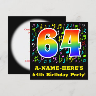 Invitation 64e fête d'anniversaire : Symboles de musique amus